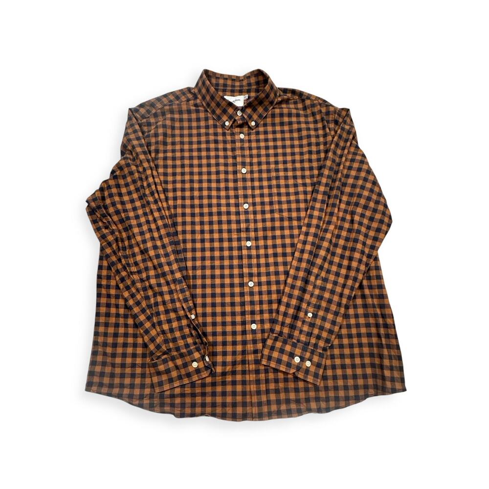 Goodfellow & Co Shirt Men XXL Brown Blue Plaid Cotton Blend Workwear